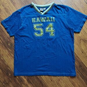 Fossil V-Neck Jersey Style Short Sleeve Tee Women's Large Hawaii Cotton Y2K Blue